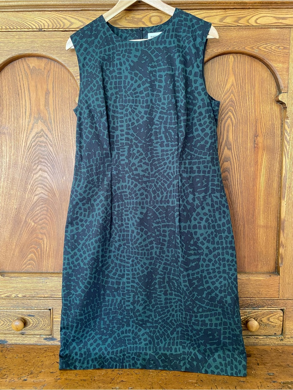 Marimekko Kukkea Katukivet 44 L 12 14 green black cotton shift pencil dress